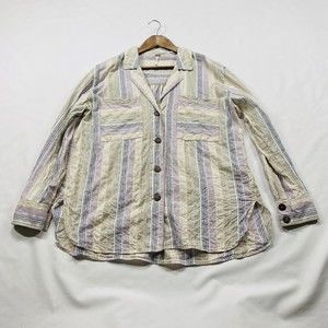 Free People Shirt Womens Size M Medium Striped Pockets Button Up Oversized